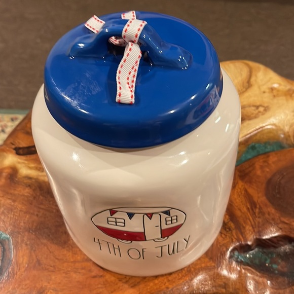 Rae Dunn Kitchen Rae Dunn Summer Ll 4th Of July White Canister Rv Camper Blue Lid Poshmark